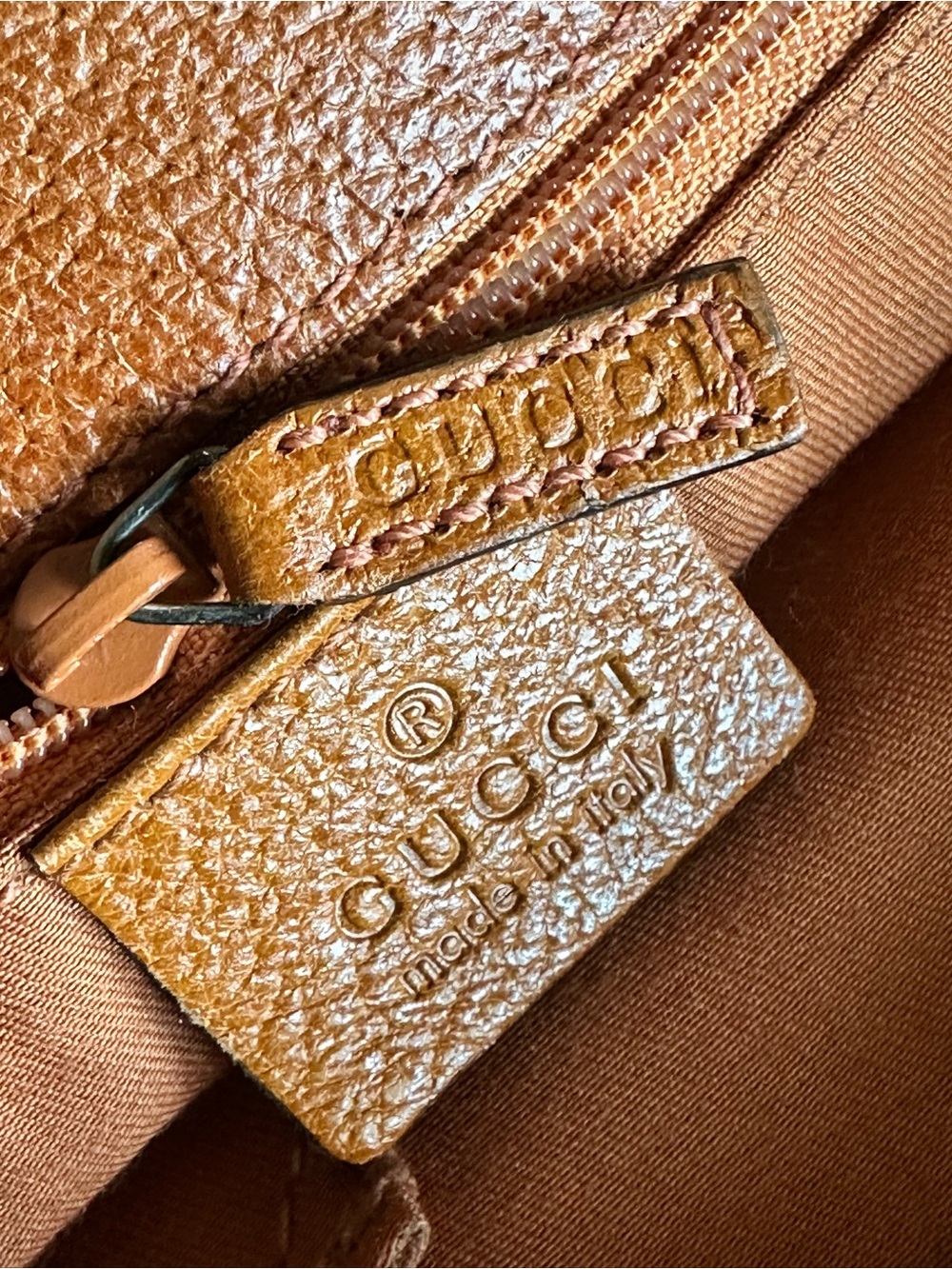 AUTHENTIC Gucci Beige GG Canvas Tote with Brown Leather Handles and Orange Trim - Picture 7 of 9